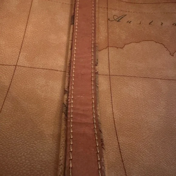 Alviero Martini Prima ClasseTan and Brown Leather Tote Bag with World Map Design - Picture 10 of 15